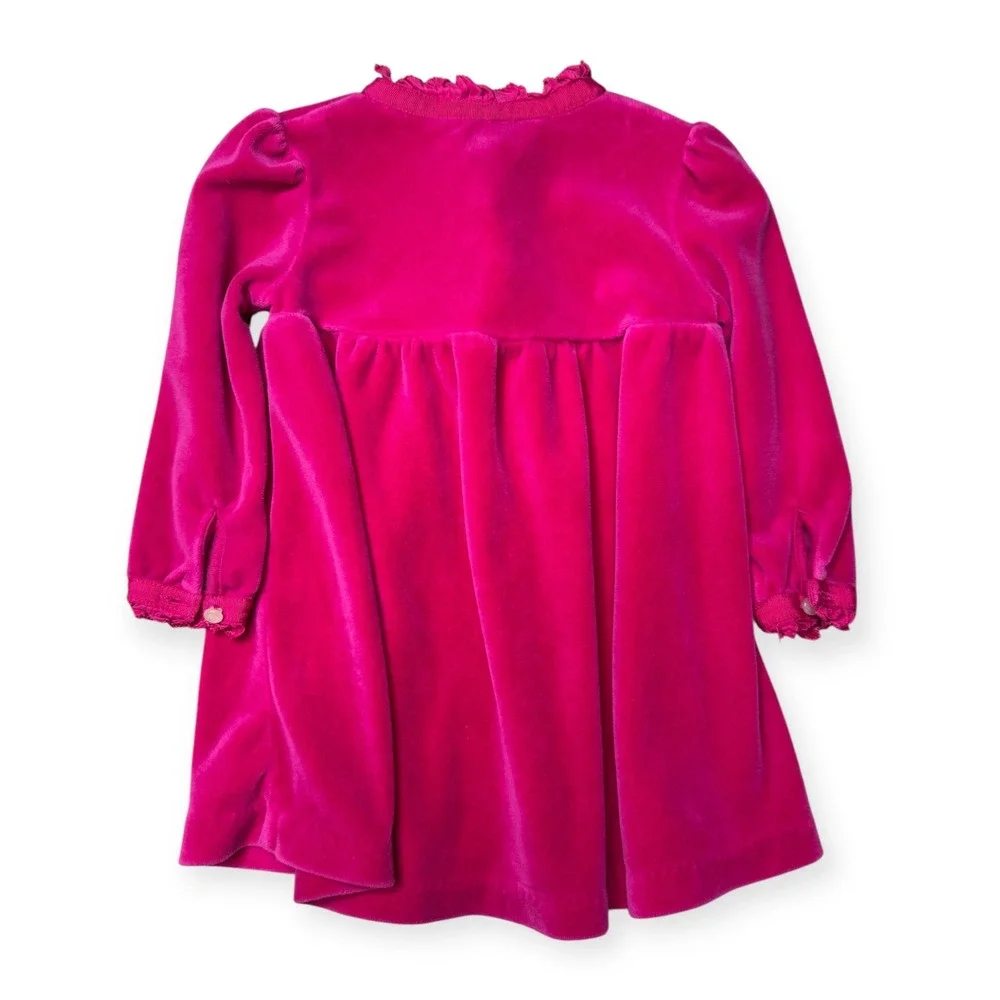 Ralph Lauren Baby Girls‎ Velvet Dress Fuchsia Pink Ruffle Trim Long Sleeve 12M